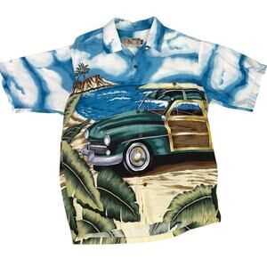 Tori Richard Vintage Hawaiian Button Down Shirt Medium Woody Surf Beach Tropical